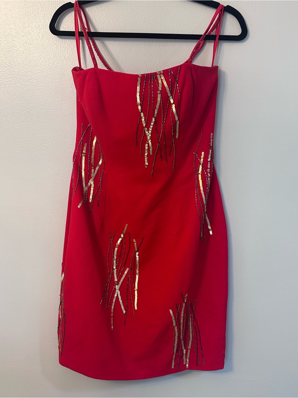 Vintage Red Mini Dress with Gold Sequin Detail Size 8